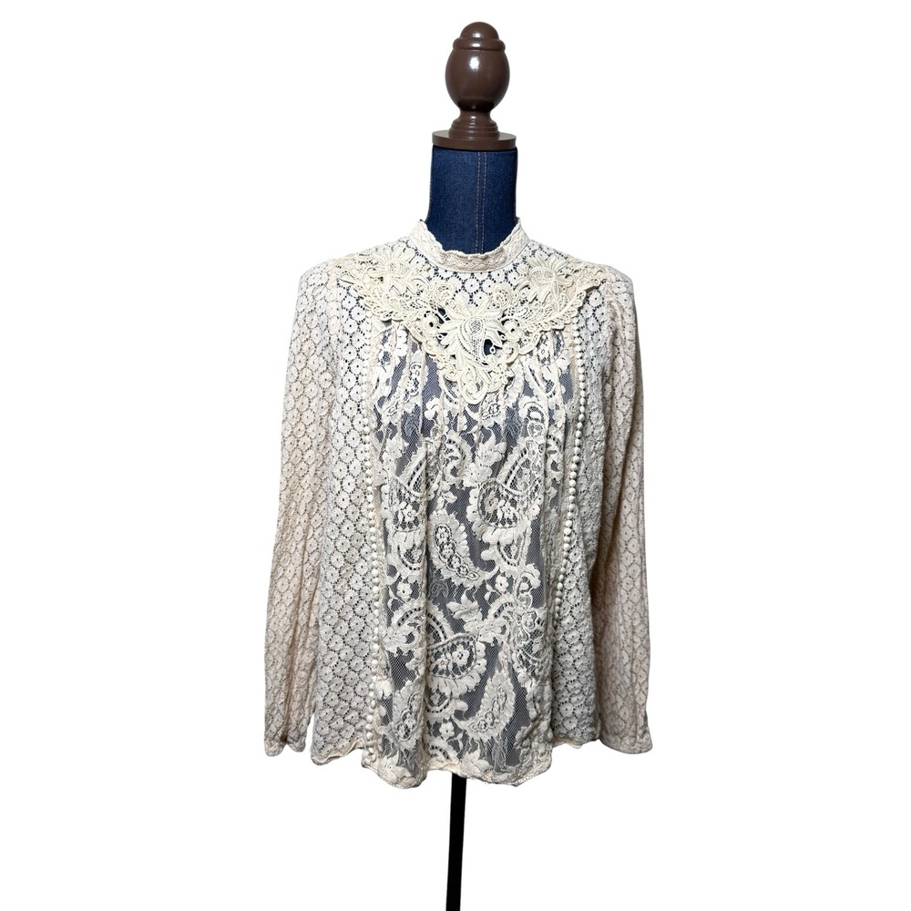 Torrid Lace Blouse Womens Size 0 Cream Victorian Boho Cottagecore Sheer Top